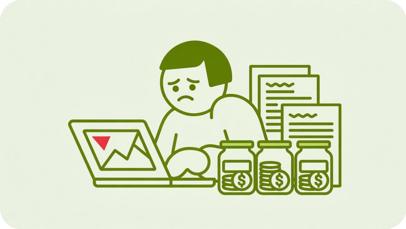 Shopify merchant reviewing sales tax settings on a laptop with state tax forms and dollar signs around them